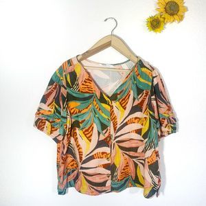 Sonoma Colorful Floral Button Puffy Short Sleeve Blouse Plus Size 1X Women’s